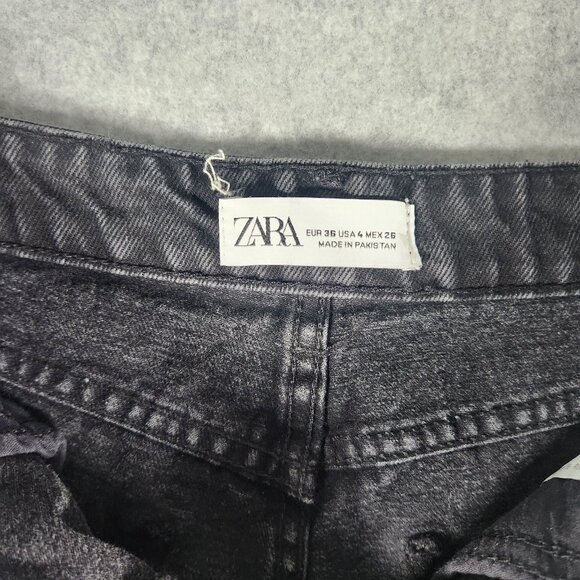 Zara Washed Black Distressed Mid Rise Button Fly Denim Shorts Size 4 - Picture 4 of 8